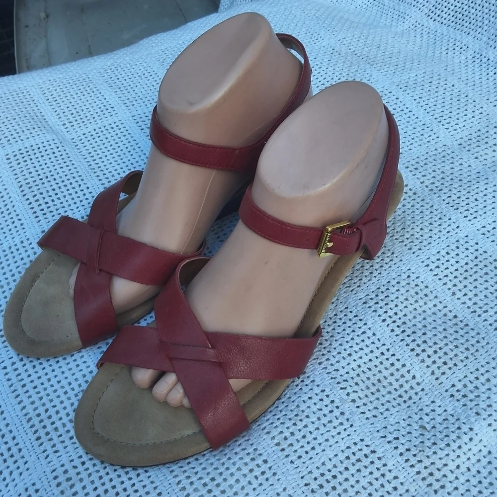 Lauren Ralph Lauren Criss Cross Leeather Wedge Sandals 10